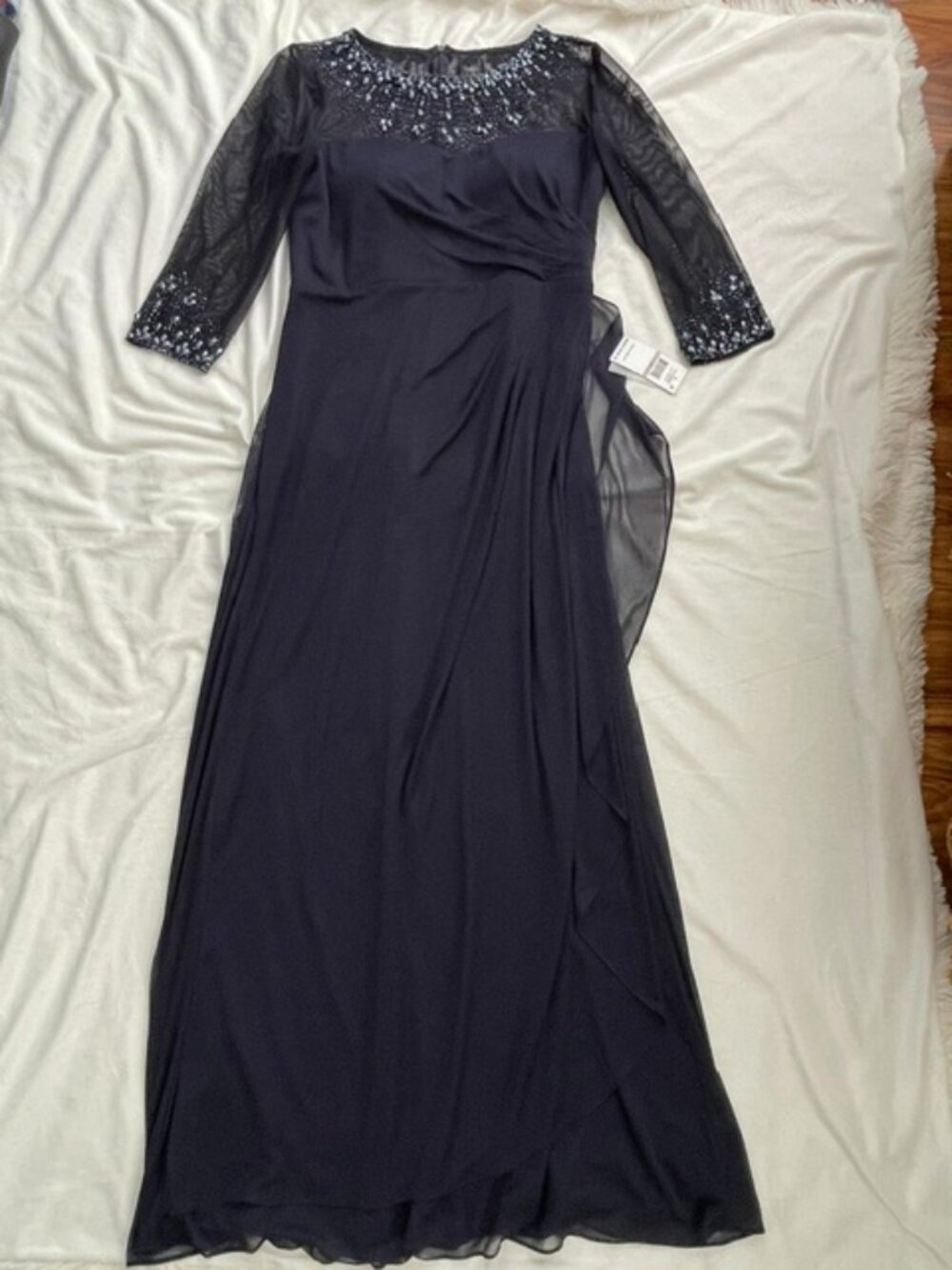 Alex Evenings Women's Sweetheart Beaded Mesh Gown, Dark Blue Navy, Size 12P - Picture 4 of 15